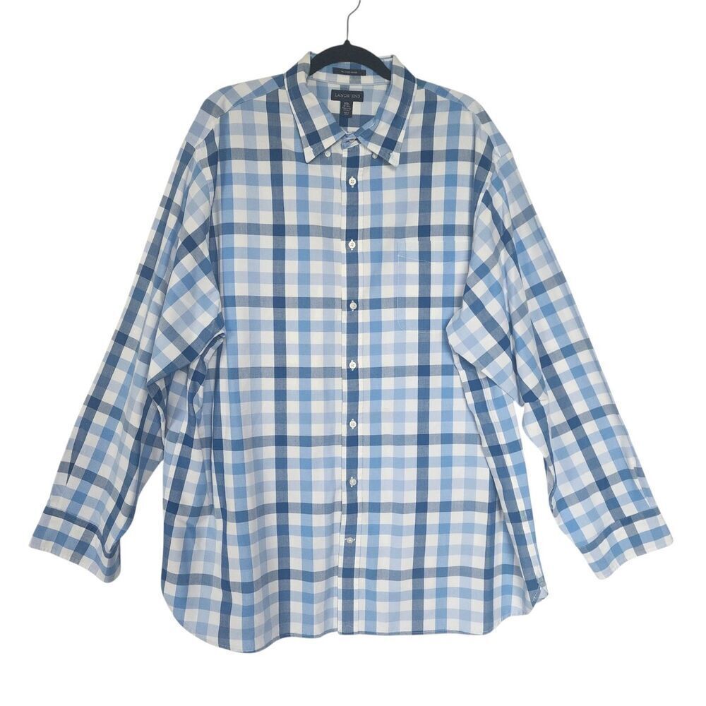 Lands' End Sail Rigger Oxford Blue White Plaid Button Down Shirt Sz 2XL 18-18.5